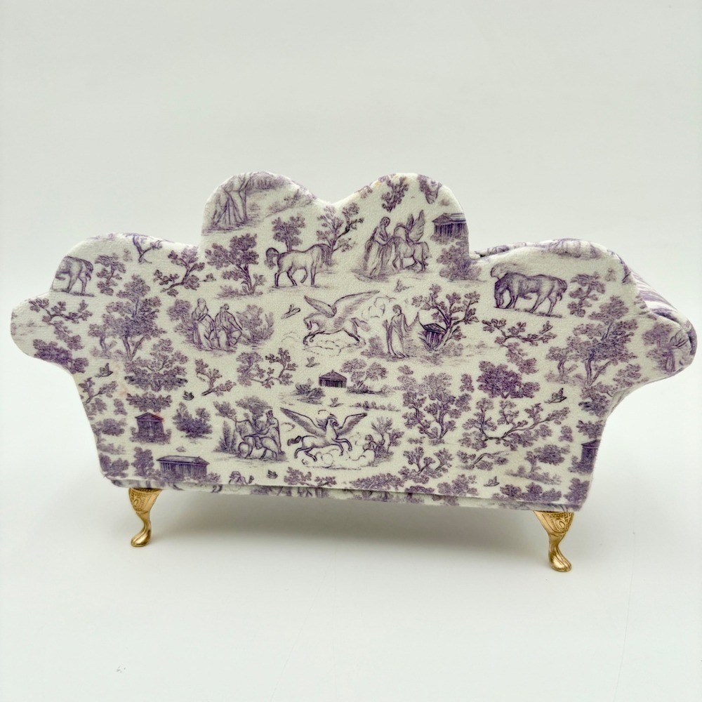Heart Shaped Jewelry Box Storage Organizer Purple Toile Sofa Couch - Picture 3 of 7